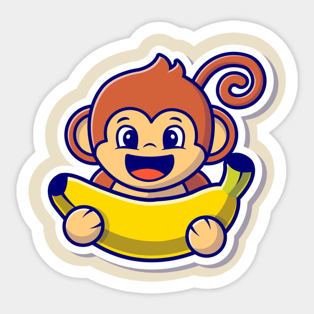 Cute Monkey Holding Banana (2) Sticker by Catalyst Labs